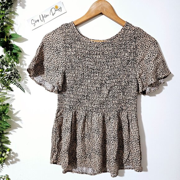Romantics Womens Smocked Peplum Top S Rayon‎ Leopard Print ~SS50.5 - Picture 1 of 5
